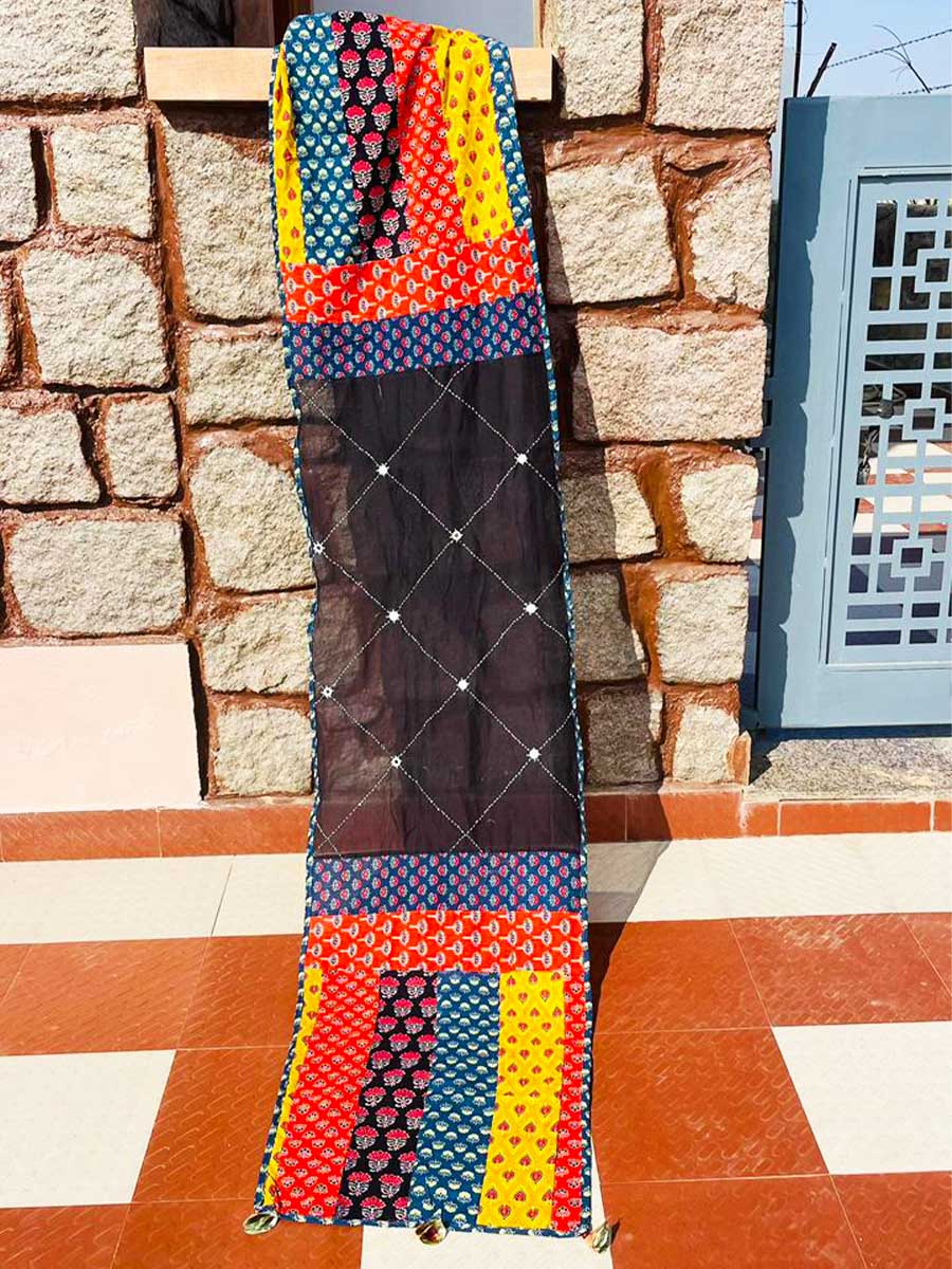 Black Diamond Ajrakh Patchwork Stole